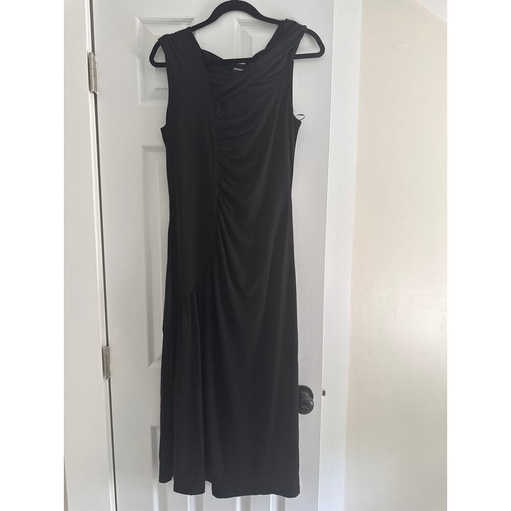 NWT Adrienne Landau Black Draped Ruched Midi Dress Size Medium